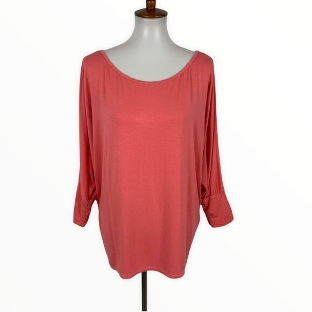 NUX Top Large Coral 34 Sleeve Yoga Athleisure Gym Activewear Casual